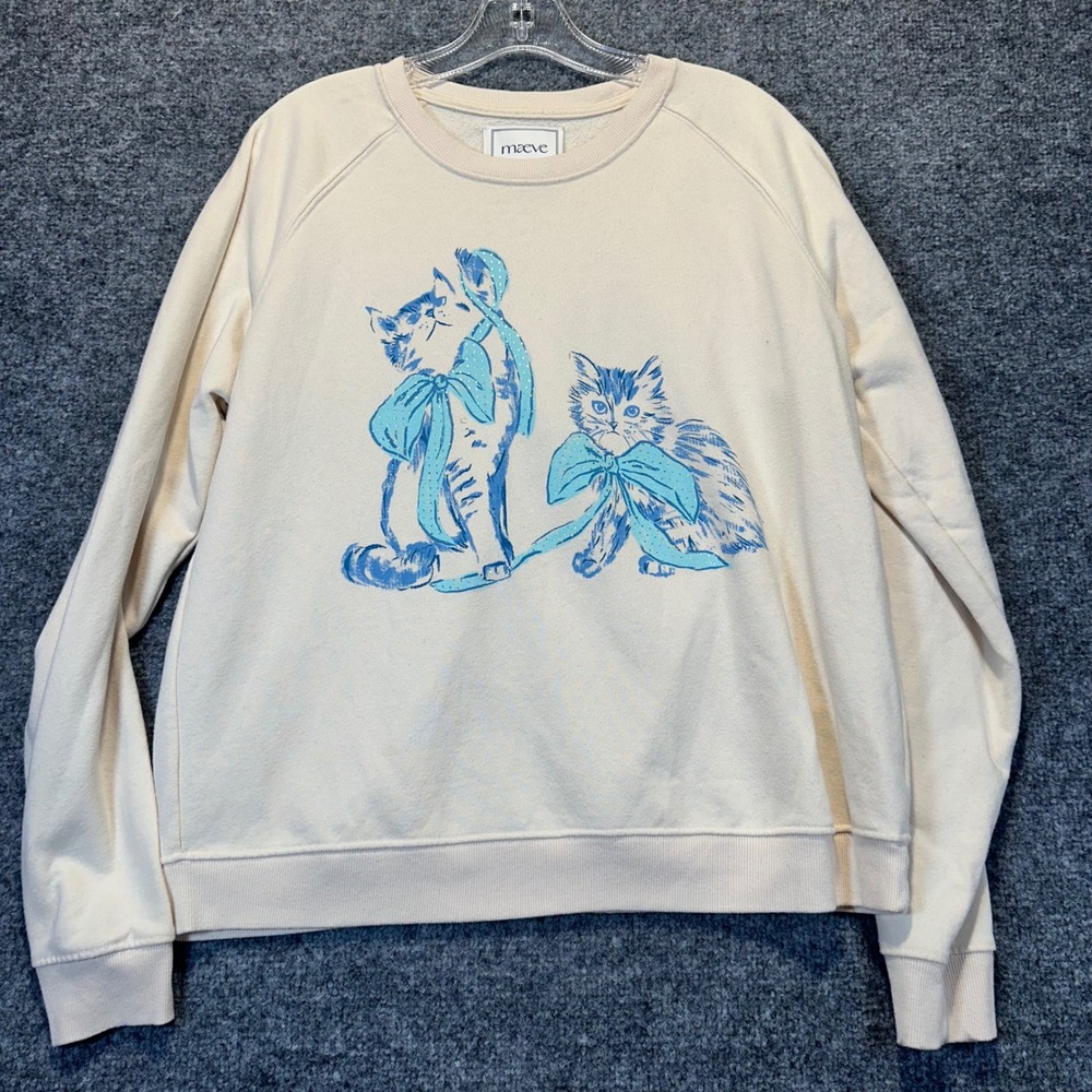 Maeve Sweatshirt Women Small Cream Kitten Cat Bow Coquette Whimsical